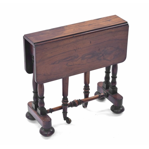 1406 - Unusual miniature Victorian rosewood Sutherland table, with baluster turned supports upon a stretche... 