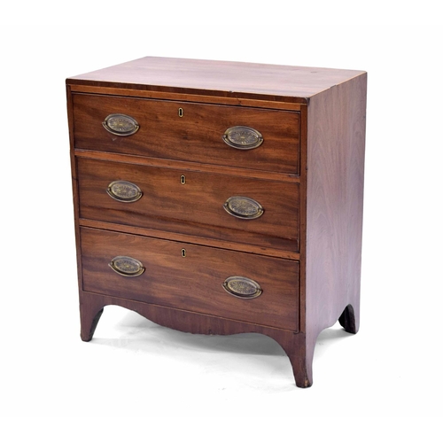 1408 - Small 19th century mahogany chest of drawers, the rectangular top with boxwood banding over three dr... 