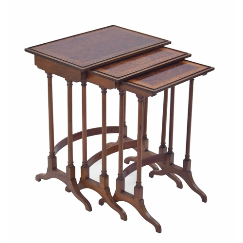 1417 - Attractive nest of three burr walnut occasional tables in the Regency manner, with crossbanded satin... 