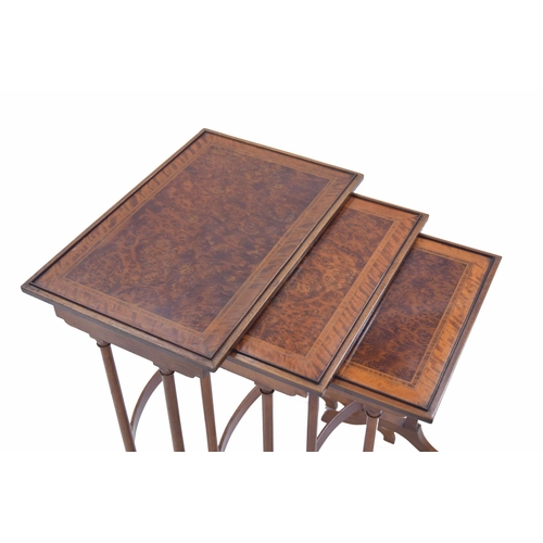 1417 - Attractive nest of three burr walnut occasional tables in the Regency manner, with crossbanded satin... 