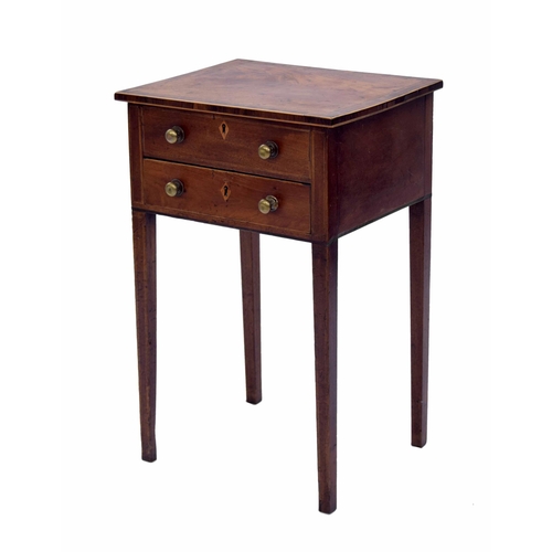 1419 - 19th century mahogany and rosewood work side table, the rectangular crossbanded hinged top with boxw... 