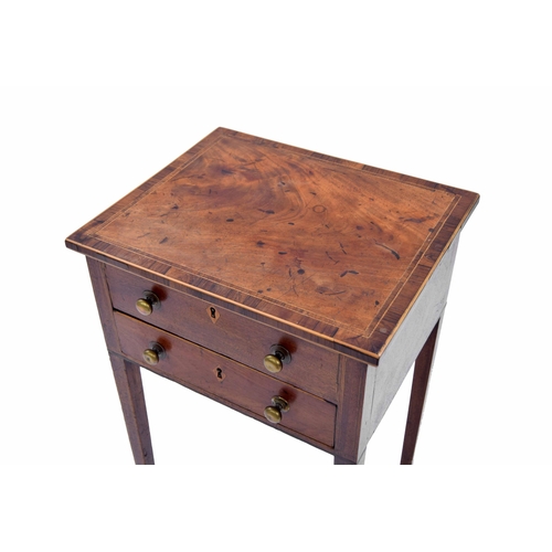 1419 - 19th century mahogany and rosewood work side table, the rectangular crossbanded hinged top with boxw... 