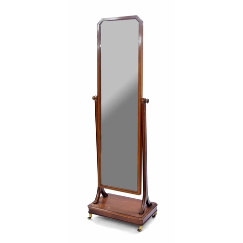 1421 - Victorian mahogany cheval dressing mirror, the adjustable large rectangular mirrored plate upon moul... 