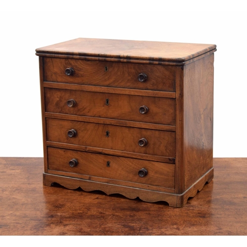 1436 - Victorian mahogany miniature table-top chest of drawers, with a hinged top enclosing a divided tier,... 