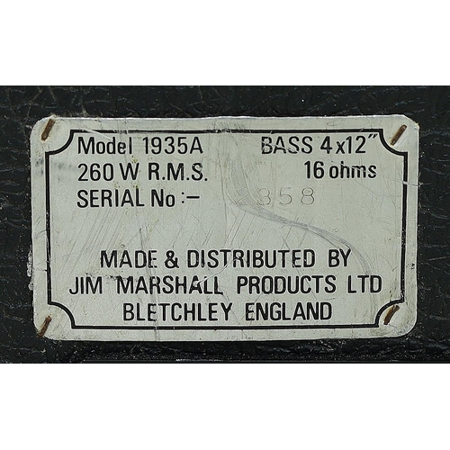 1298 - 1980s Marshall JCM 800 Bass Series 1935A bass 4 x 12 guitar amplifier speaker cabinet, with heavy du... 