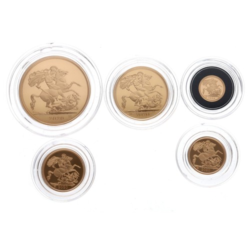 98 - The Royal Mint - The Sovereign 2020, Five-Coin Gold Proof Set, to include a five sovereign coin, dou... 