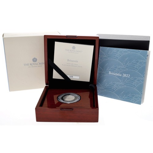 100 - The Royal Mint - Britannia 2022, UK £25 pounds quarter-ounce platinum proof coin, limited edition No... 