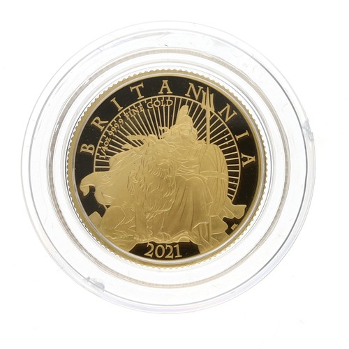 101 - The Royal Mint - Britannia 2021, UK £25 pounds quarter-ounce gold proof coin, 999.9, limited edition... 