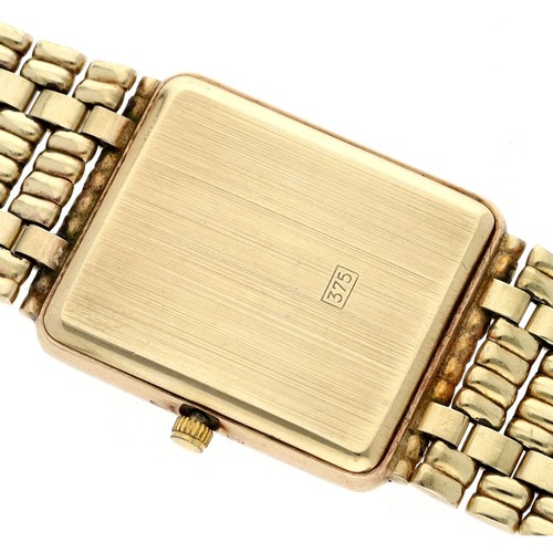 66 - Marvin Quartz 9ct gentleman's wristwatch, rectangular champagne dial, 9ct bracelet, 51.9gm, 25mm (re... 