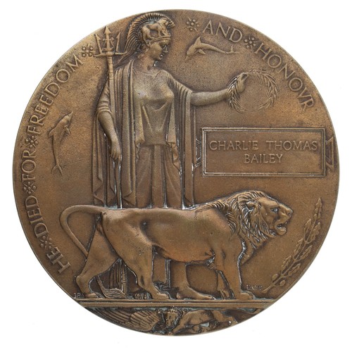 693 - WWI death plaque entitled to 'Charlie Thomas Bailey', with the original Buckingham Palace letter and... 