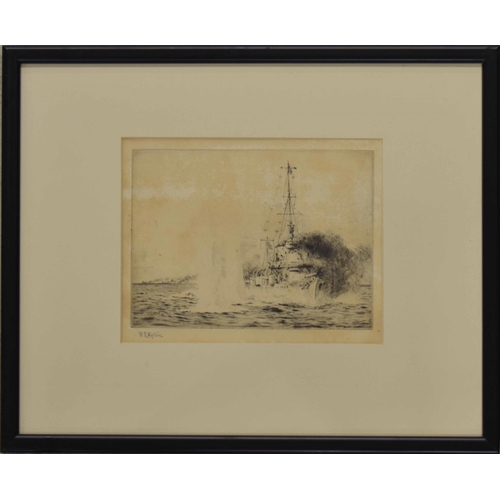 768 - William Lionel Wyllie RA., RE., (1851-1931) - Cruiser being shelled, signed artist proof, black and ... 