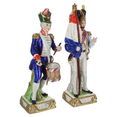 1284 - Two Capodimonte porcelain Napoleonic Army figures; French drummer, with impressed title to the under... 