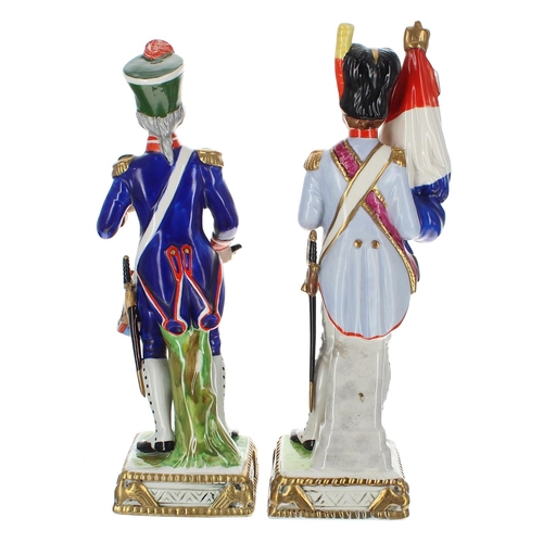 1284 - Two Capodimonte porcelain Napoleonic Army figures; French drummer, with impressed title to the under... 