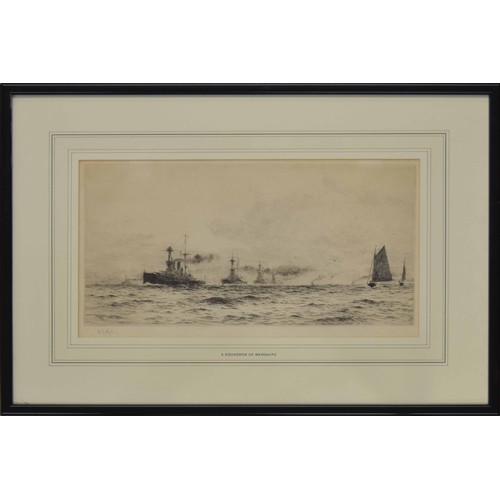 766 - William Lionel Wyllie R.A., R.E., (1851-1931) - A squadron of warships steaming line astern' 1916, s... 