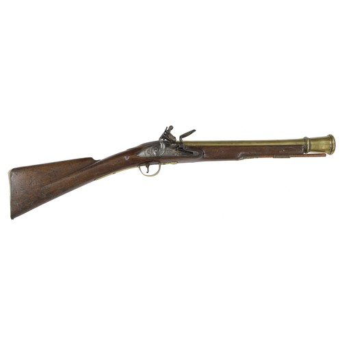 1113 - Fine 18th century Naval brass barreled flintlock blunderbuss signed Wiggin, circa 1780, with brass m... 