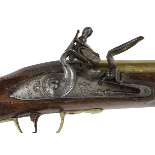 1113 - Fine 18th century Naval brass barreled flintlock blunderbuss signed Wiggin, circa 1780, with brass m... 