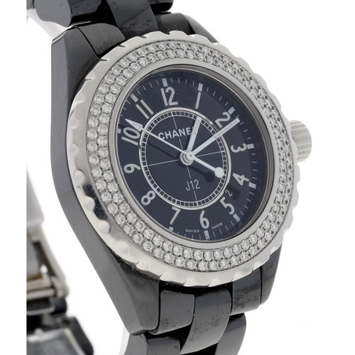 58 - Chanel J12 black ceramic lady's wristwatch, reference no. H0949, serial no. Z.H. 21xxx, circular bla... 