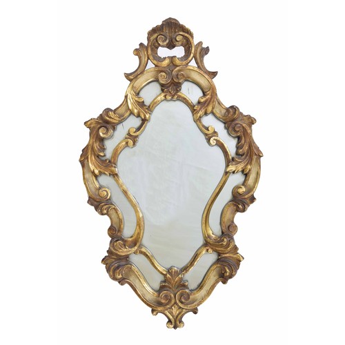 962 - Giltwood foliate and scroll shield shaped wall mirror, 25