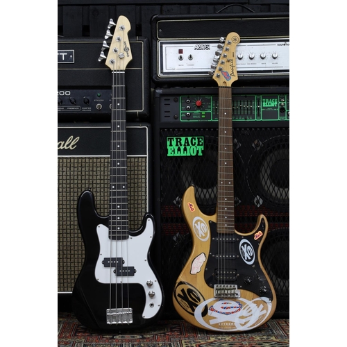 1010 - Yamaha Pacifica electric guitar, with hard case; together with a Gear4Music short scale bass guitar ... 