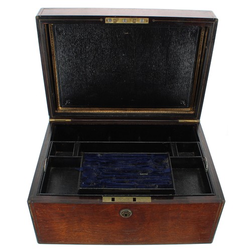 1274 - 19th century rosewood and brass bound vanity travel box, the hinged cover enclosing a fitted interio... 