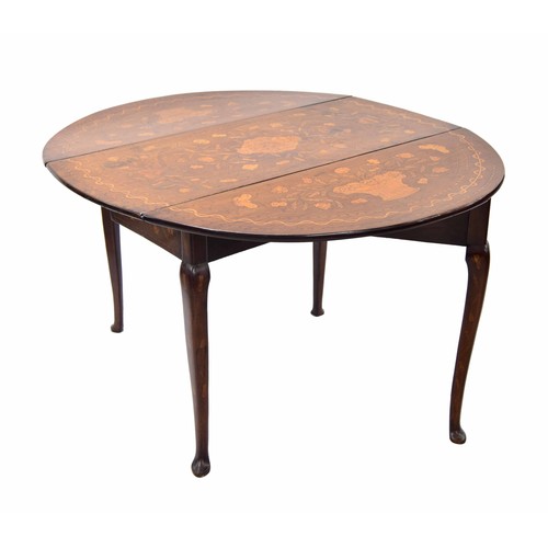 934 - Dutch walnut marquetry dropleaf table, late 18th/early 19th century, with a single frieze oak lined ... 