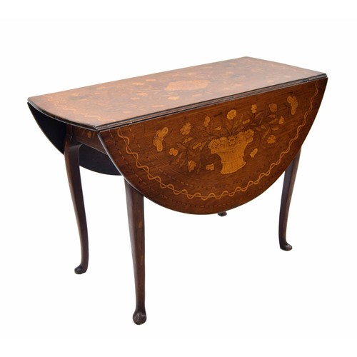 934 - Dutch walnut marquetry dropleaf table, late 18th/early 19th century, with a single frieze oak lined ... 