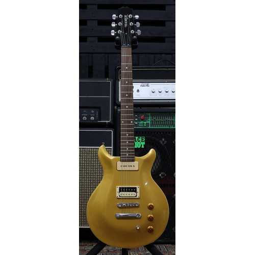 1132 - Hamer XT Series A/T P90 electric guitar; Body: gold top finish upon brown mahogany back, light surfa... 