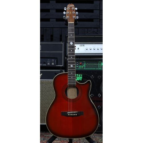 1133 - 1980s Hohner Professional TWP Western SB electro-acoustic hybrid guitar, made in Korea; Body: red bu... 