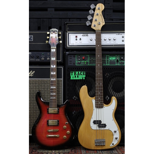 1136 - Enigma double cut electric guitar; together with a composite Precision type bass guitar with Conrad ... 