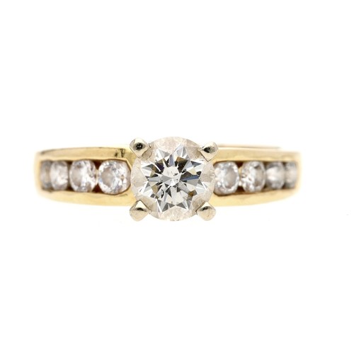 551 - 14ct yellow gold brilliant-cut diamond solitaire ring with set shoulders, the centre diamond 0.85ct ... 