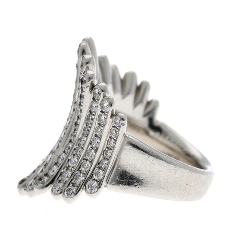 557 - De Beers Grasslands Skirt platinum diamond ring, signed, width 22mm, 20.3gm, ring size J/K (ref.213)... 