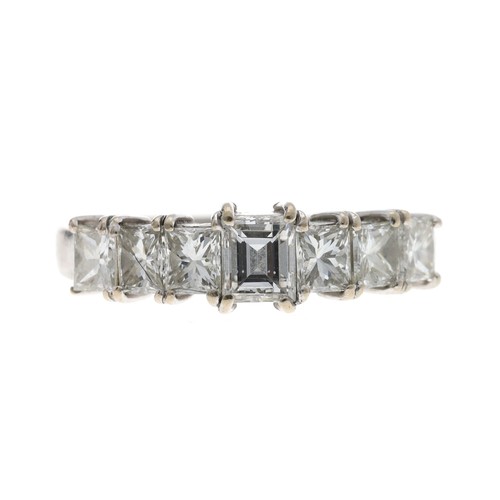 561 - Modern 18ct white gold mixed-cut seven stone diamond ring, 1.00ct approx in total, width 6mm, 3.4gm,... 