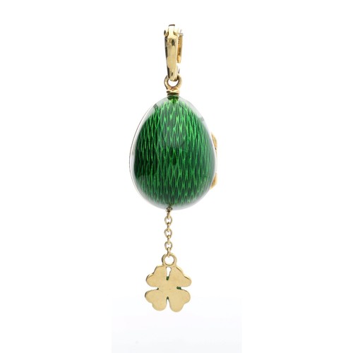 536 - Fabergé Victor Meyer 18ct green guilloche enamel diamond set egg pendant, limited edition 29/199, th... 