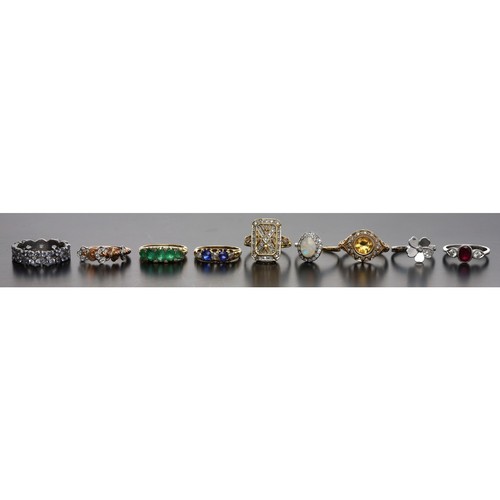 543 - Good collection of nine various stone set rings, to include six 18ct rings, one 14ct ring and two 9c... 