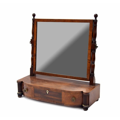 1438 - 19th century mahogany dressing/toilet mirror, with rectangular glass on turned supports over a bow f... 