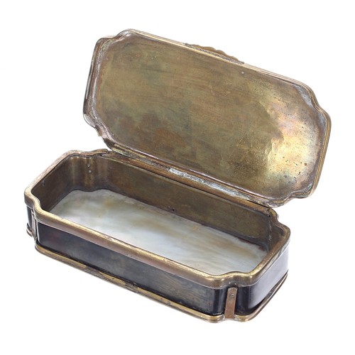 1271 - Interesting Dutch 18th century mother of pearl and brass tobacco box, possibly prisoner of war, the ... 