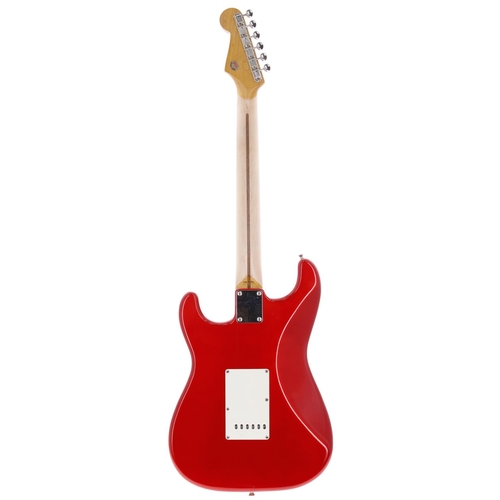 863 - 1996 Fender Stratocaster electric guitar, made in Japan; Body: candy apple red finish, two large ble... 