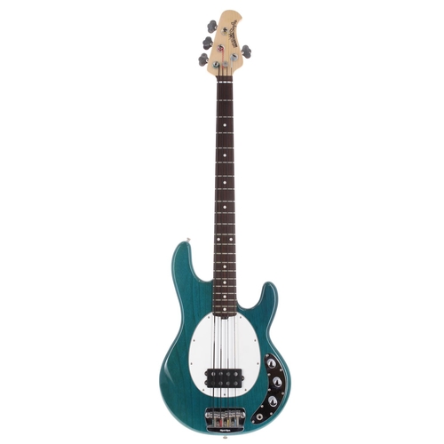 873 - 2001 Ernie Ball Music Man Stingray 2 EQ H bass guitar, made in USA; Body: translucent teal finished ... 