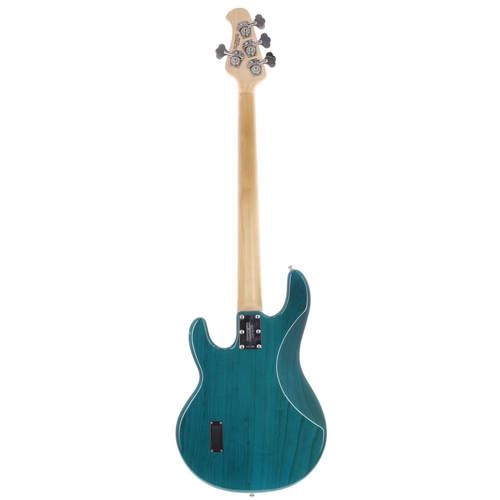 873 - 2001 Ernie Ball Music Man Stingray 2 EQ H bass guitar, made in USA; Body: translucent teal finished ... 