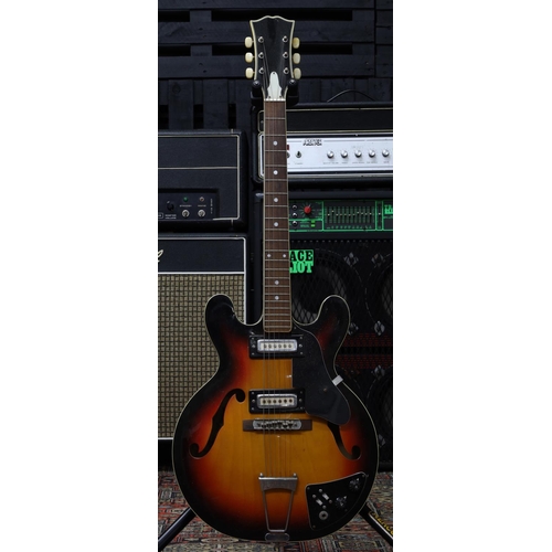 1144 - 1960s Antoria Soundmaster hollow body electrics guitar, made in Japan; Body: three-tone sunburst fin... 