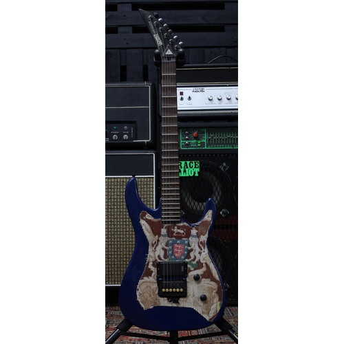 1153 - Modified 1989 Hohner Professional ST Victory electric guitar, blue finish, marks and dings; Neck: bo... 