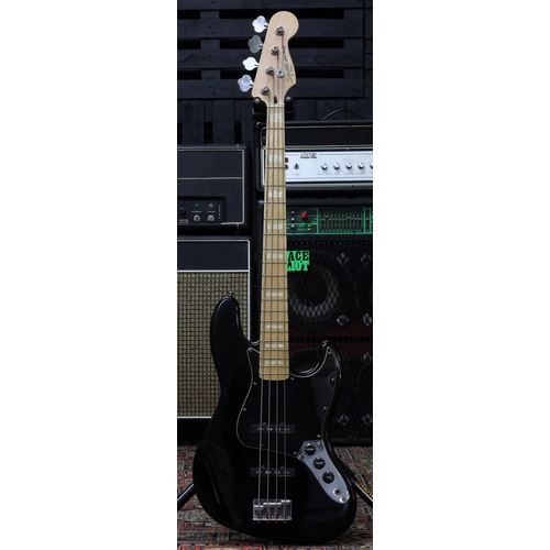 1164 - 2010 Squier by Fender Jazz bass guitar, made in Indonesia; Body: black finish, surface scratches; Ne... 