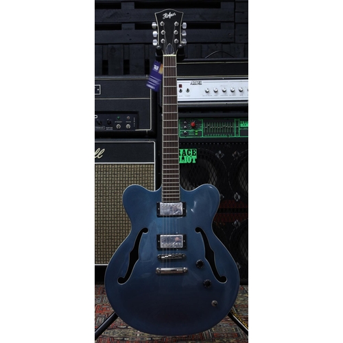 1168 - Hofner Hi Verythin semi-hollow body electric, blue metallic finish, within original shipping box (ne... 