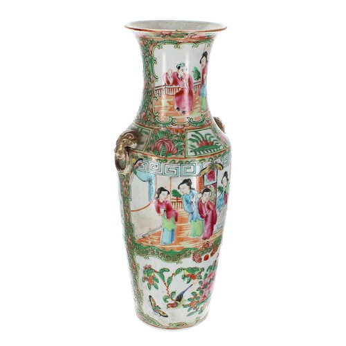 1315 - 19th century Chinese Canton famille rose porcelain vase, with lion mask and ring handles over a shou... 