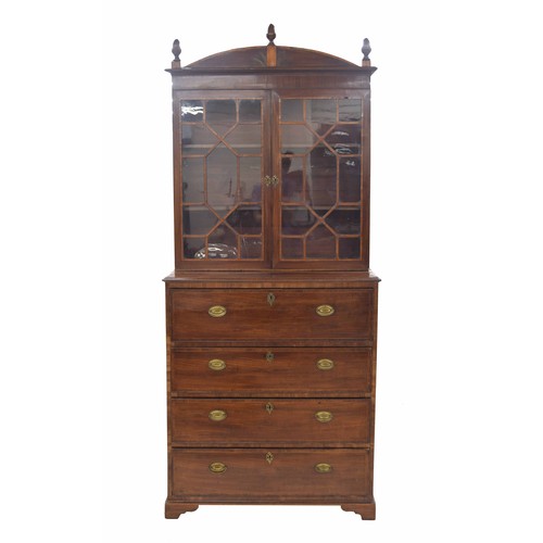 966 - Georgian mahogany bookcase on secretaire chest of drawers, the upper with two astragal glazed doors ... 