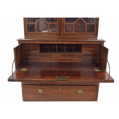 966 - Georgian mahogany bookcase on secretaire chest of drawers, the upper with two astragal glazed doors ... 