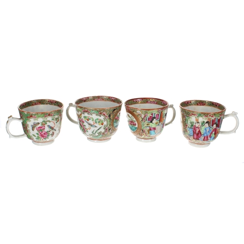 1325 - 19th century Chinese Canton famille rose porcelain teapot, four small cups and saucers, decorated wi... 