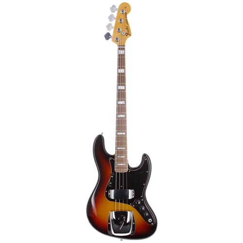 909 - 2017? Fender American Vintage '74 Jazz Bass guitar, made in USA; Body: three-tone sunburst finish, a... 