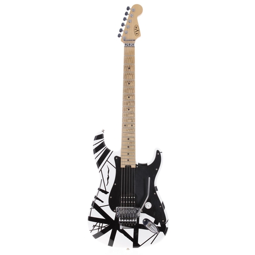 955 - 2013 EVH by Fender Striped Series White and Black electric guitar; Body: white and black stripe, lig... 