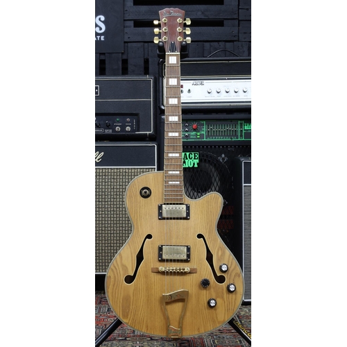 988 - Jim Deacon hollow body electric guitar, natural finish